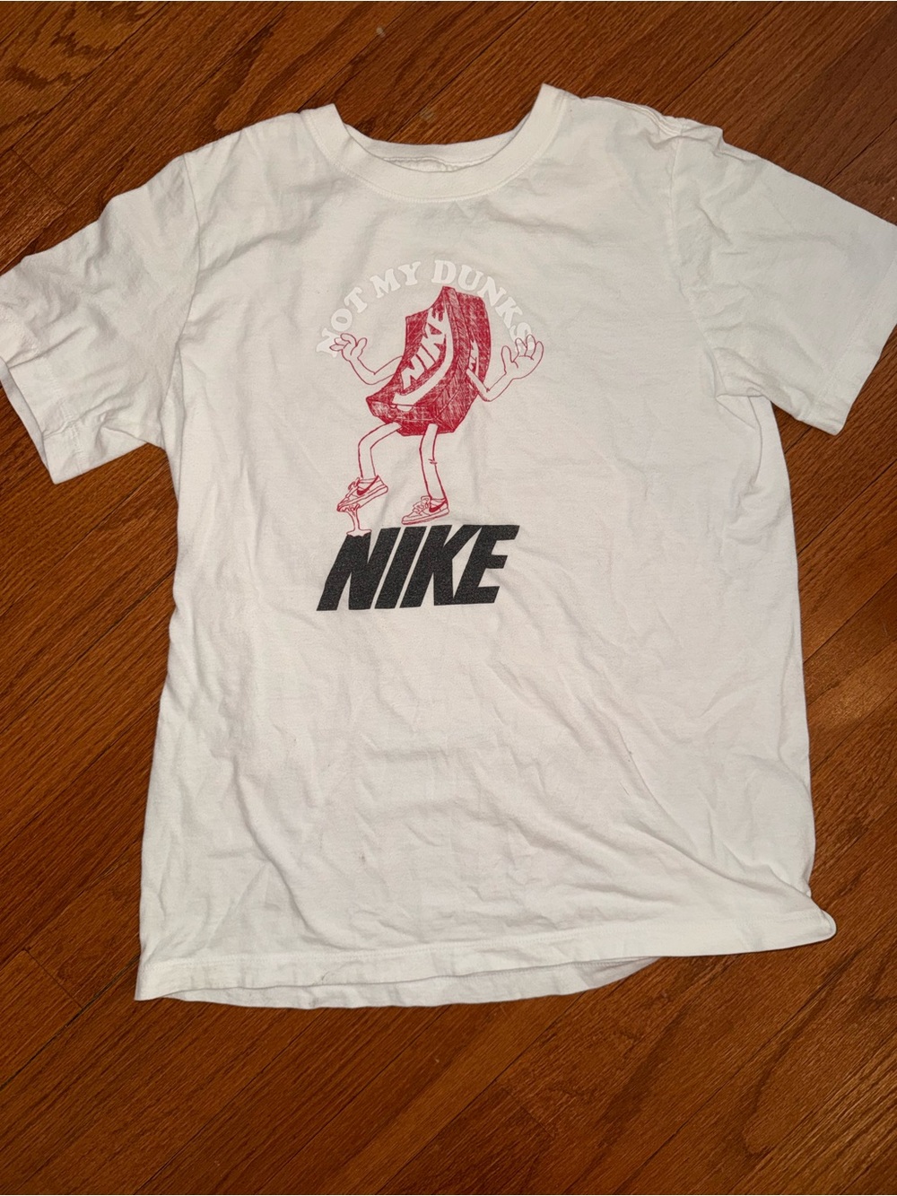 Nike White Short Sleeve Tee with Red Graphic and Black Logo